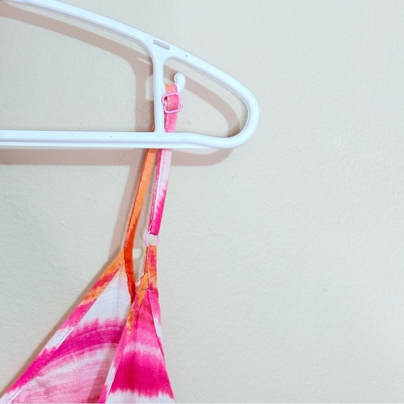 4/$10🎄Joe Fresh Pink Orange Tie Dye Striped Sheath Dress Drop Waist Ruffle - Picture 9 of 11
